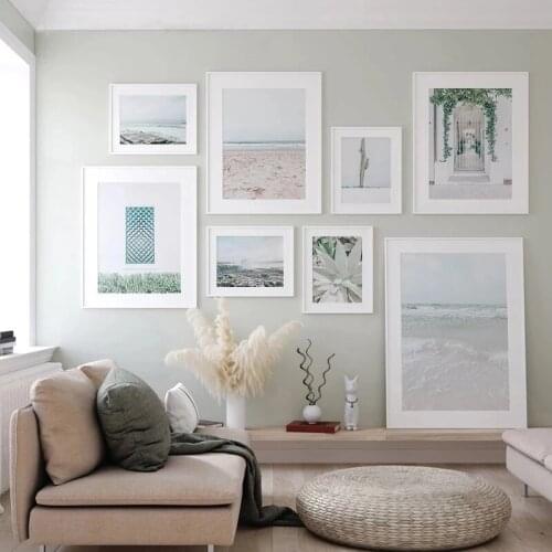 Nordic Building Art Posters Windows Green Canvas Painting Plants Reef Coast Prints Scenery Wall Pictures Living Room Home Decor