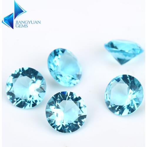 Size 1~12mm Light SeaBlue Color Round Shape Machine Cut Loose Glass Stone Synthetic Gems For Jewlry