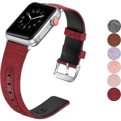 Watch strap for apple watch bands 44mm 40mm 42mm 38mm Canvas Fabric Genuine Leather watchband for iwatch 6/5/SE/4/3/2/1 bracelet