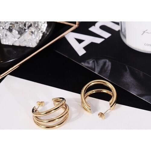 YUN RUO Vintage Elegant Curve Stud Earrings Chic 18 K Gold Plated Woman Titanium Stainless Steel Jewelry Never Fade Anti Allergy
