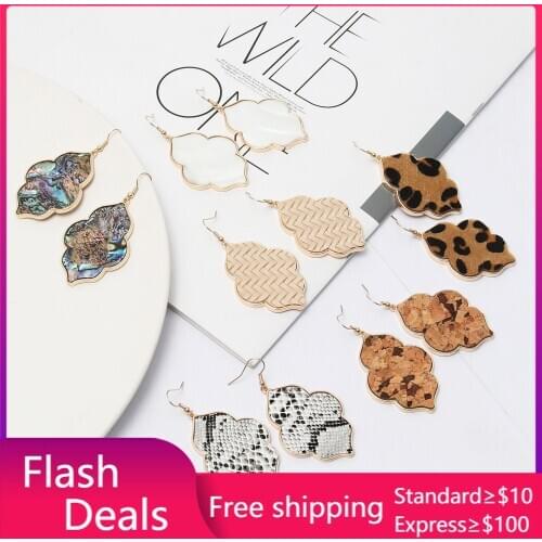 Flower Hexagon Abalone Shell Leopard Earrings Stone Gold Color Dangle Brincos Pendientes Fashion Brand Jewelry Women