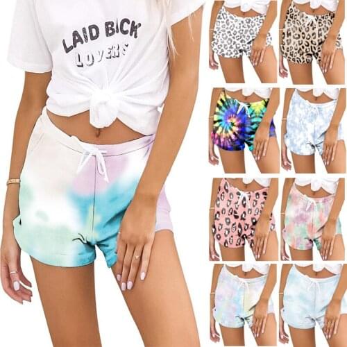 2021Woman leopard tie dyed low-waisted shorts home casual pocket tie dyed motion shorts