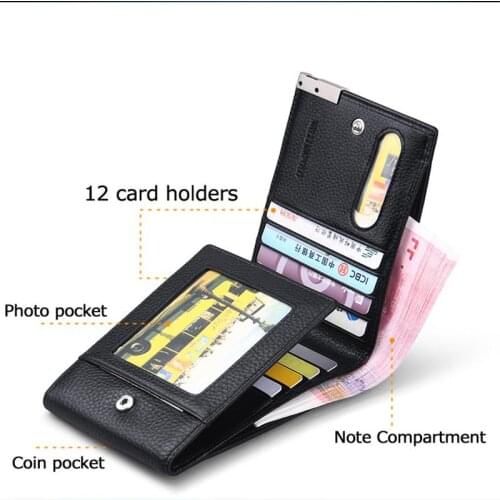 Trifold Wallet Foldable Short Mens Wallet Genuine Leather Male Purse Coin Pocket Card Holder Fashion 3 Folds