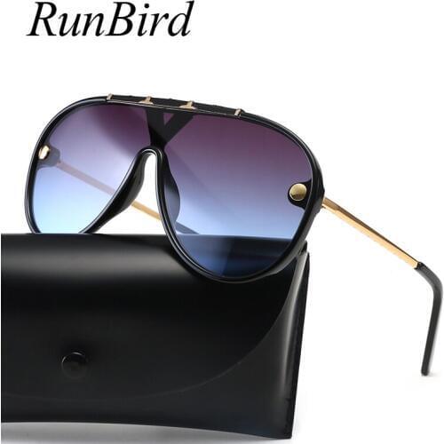 RunBird Oversized Pilot Sunglasses Women Men Classic Brand Designer Brown Black One Piece Sun Glasses Ladies Goggle UV400 5388