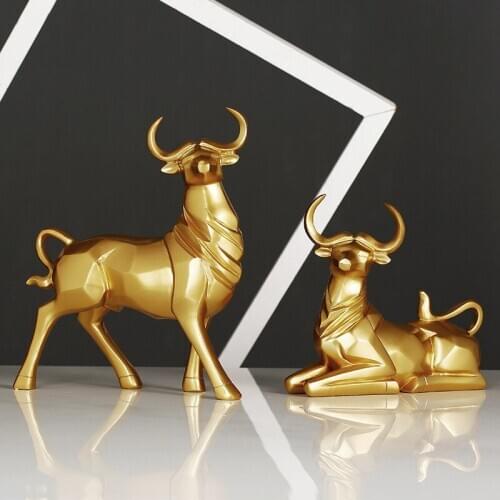 NEW 2020 BULL STATUE FIGURINE MODERN ABSTRACT GEOMETRIC STYLE RESIN CATTLE ANIMAL LARGE STATUE HOME DECORATION ACCESSORIES