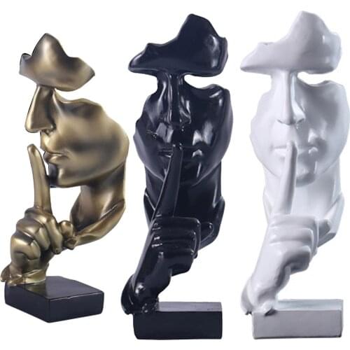 Library Keep Silent Statue Abstract Face Sculpture Craft Counter Office Cabinet Tabletop ' Be Quiet ' Reminder Figurine Ornament