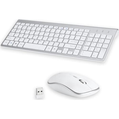 Ultra-thin Stylish Wireless 2.4G Mute high sensitivity Mini Multimedia Full-size Keyboard Mouse Combo Set for Computers/Laptops