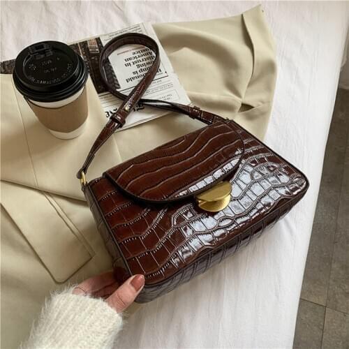 Vintage Stone Pattern Shoulder Bag 2021 Winter Luxury Designer Solid Color PU Leather Crossbody Bags for Women Cover Handbags