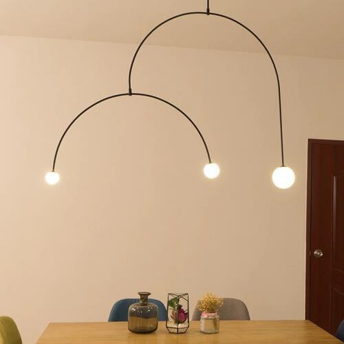 Post-Modern Iron U Line Chandeliers for Dining Room Bedroom Lamp Living Room Decor Designer LED Black Chandelier Lights Fixtures