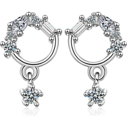 Dreamhonor New Trendy Fashion 925 Sterling Silver Zirconia Round Drop Stud Earrings Jewelry Accessories Sweet Design