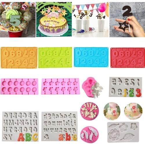 0-9 Numbers Shape Lolli Silicone Mold 3D Hand Made Sucker Sticks Chocolate Lolli Mold With Sticks party decoration
