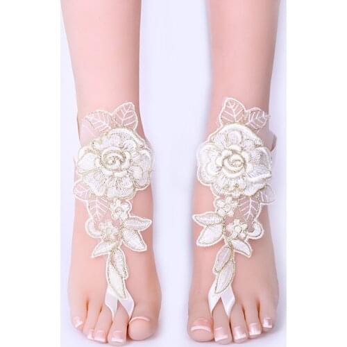 1 pair Wedding Barefoot Sandals Lace Flower Anklet Women Ankle Bracelet Wedding Barefoot Sandal Anklet Chain Foot Jewelry