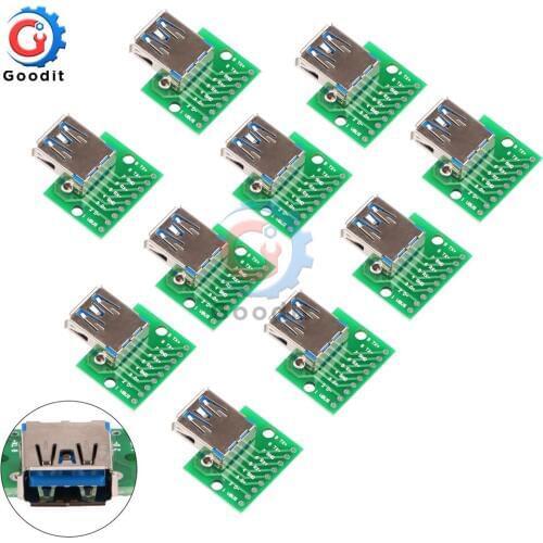 10PCS USB 3.0 Female Head Seat DIP Flat Module line Adapter Plate Base to USB-3.0 Conversion Board USB-30
