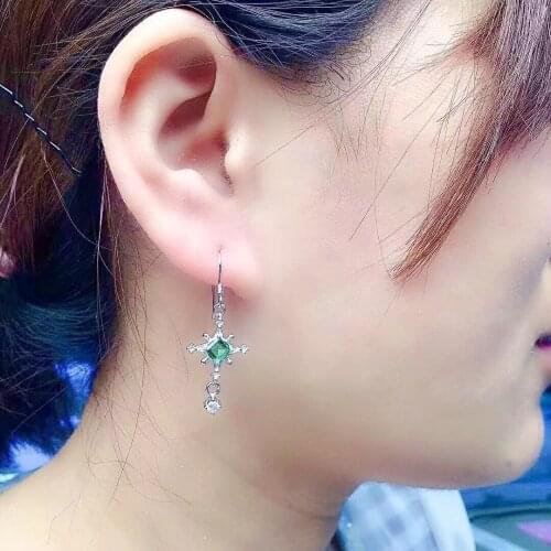 100% Real 925 Silver Tourmaline Hook Earrings for Party 4mm Natural Green Tourmaline Drop Earrings Sterling Silver Jewelry