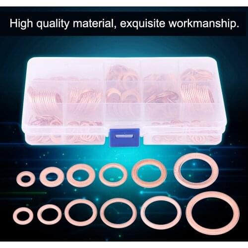 280pcs 12 Sizes Assorted Solid Copper Crush Washers Seal Flat Rings Kit W/ Storage Box rubber pads for chair