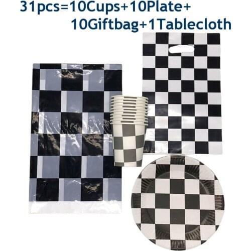 31-61pcs Racing Car Driving Theme Disposable Set Table Decoration Paper Cups Plates Tablecloth Children Birthday Party Supplies