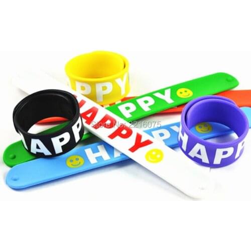 500pcs sports HAPPY silicone slap bracelets rubber wristband free shipping by DHL express
