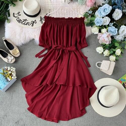 Summer Casual Chiffon Off Shoulder Bandage Dress Women 2020 Sexy Asymmetrical Ruffle Dresses Vestidos De Festa 22291