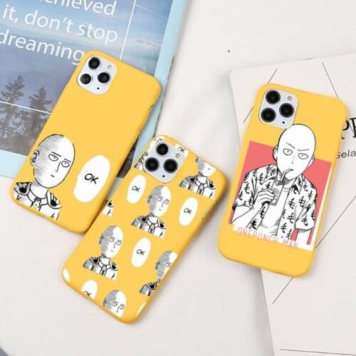 Anime One Punch Man Phone Case Yellow Candy Color for iPhone 6 7 8 11 12 s mini pro X XS XR MAX Plus