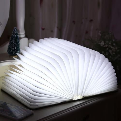 [Seven Neon]22*22*3.5cm 4.5W Wooden Folding Book Light,Magicfly USB Rechargable Shaped Light Led Desk Table Lamp for Decor