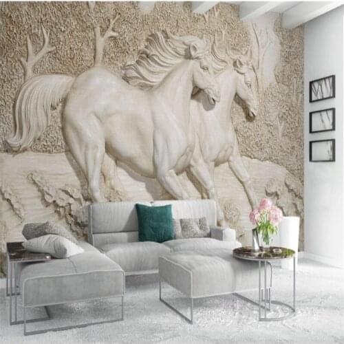 European 3D Stereoscopic Embossed White Horses TV Background Wallpaper Mural for Living Room Bedroom Wall Papers Home Decor 3D