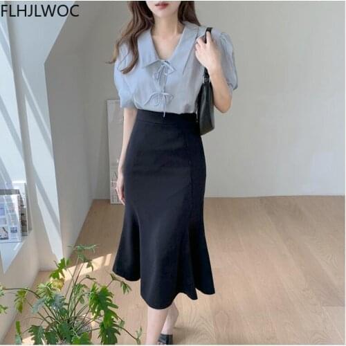 FLHJLWOC Light Blue Blouses
