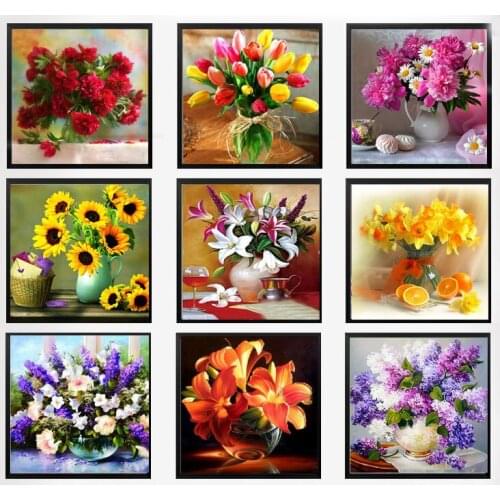 Flower arranging 5D DIY diamond Painting flowers Cross Stitch diamond embroidery mosaic diamonds wall stickers home decor vase