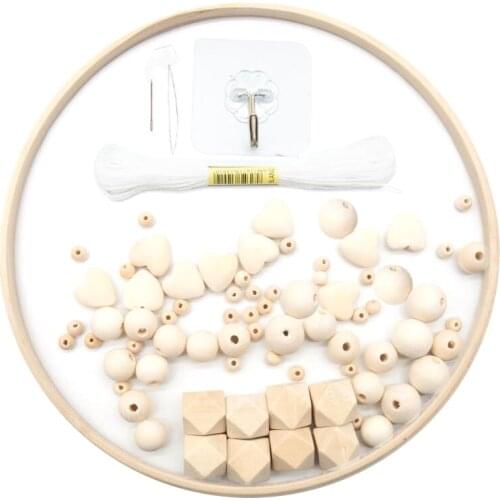 DIY Wooden Frame Kit,Baby Crib Mobile Wind Chime,Crib Bed Wood Mobile Hanger,Wooden Bead,Home Decor Nursery for Kids