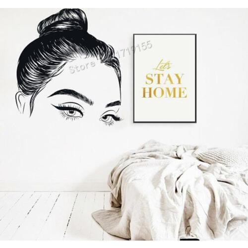 Beauty Girl Face Salon Wall Decal Lashes Wall Decal Eyelashes Sticker Girls Eyes, Eyebrows Decal Beauty Salon Make Up DecalZW416