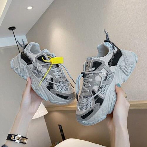 Fashion Women Sneakers Women Shoes Mesh Chunky sneakers Gray Black 2021 Autumn Women Vulcanized Shoes casual platform sneaker