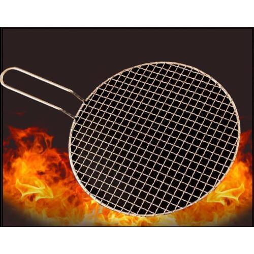 304 Stainless Steel Round Grill Net with Handle Barbecue BBQ Meshes Cooling Rack Steam Baking Rack Camping Outdoor Mesh Wire Net