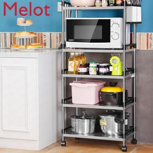 Multi-layer Stainless Steel Kitchen Rack Floor Type Microwave Oven Shelf Storage Rack Pot Oven Home Space Organizer