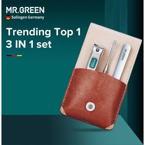 MR.GREEN 3Pcs in 1 Nail Clipper Set Manicure Cutter Kits Professional Nail Tools Cutter with Ear Picker Tweezers Stainless Steel