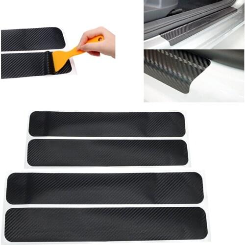 4Pcs/Set Car Door Plate Sill Scuff Cover Protection Anti Scratch Carbon Fiber Auto Door Plate Sticker with Scraper Car Styling