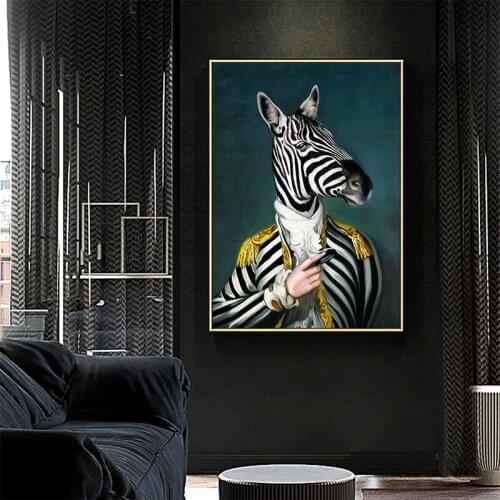 Dressed Zebra Dog Deer Oil Paintings Wall Art Canvas Animal Print Painting Abstract Picture For Living Room Home Decor No Frame