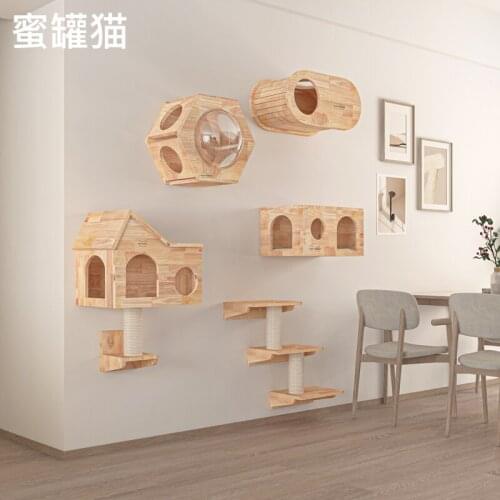Wall-mounted cat climbing frame wall-mounted solid wood cat wall-mounted cat scratching wall cat jumping wall