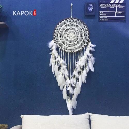 NEW FASHION INDIAN DREAM NET PENDANT LARGE WEDDING WHITE FEATHER PENDANT DREAM NET WIND BELL CREATIVE WALL HANGING WIND CHIMES