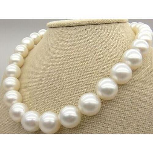 Huge 18"13-16mm Natural South Sea genuine white perfect round pearl necklace AA