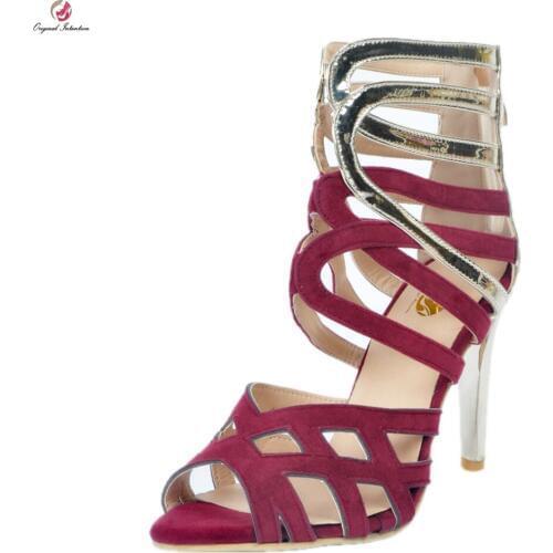 Original Intention Sexy Women Sandals Nice Peep Toe Thin Heels Sandals Fashion Wine Red Shoes Woman Plus US Size 4-15