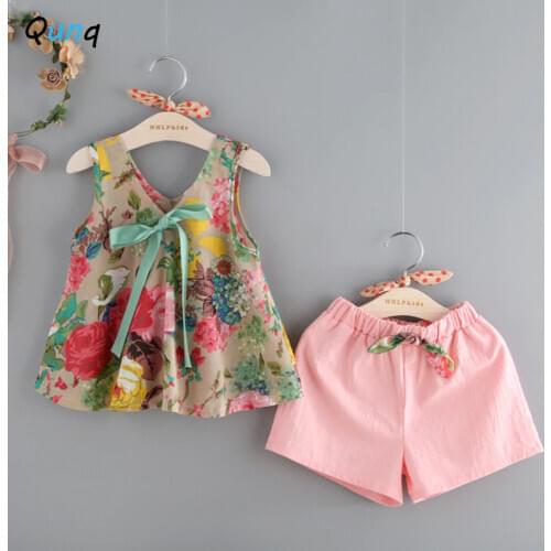 2 3 4 5 6 7 8 Year Toddler Girls Clothing Set Floral Vest Pink Shorts 2pcs Children Suits Summer Sweet Kids Clothes for Girl