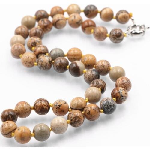 Natural Dalmation Picture Stone Strand Necklace 8 10mm New Fashion Round Beads Long Chain for Women Necklaces Choker Jewels A718