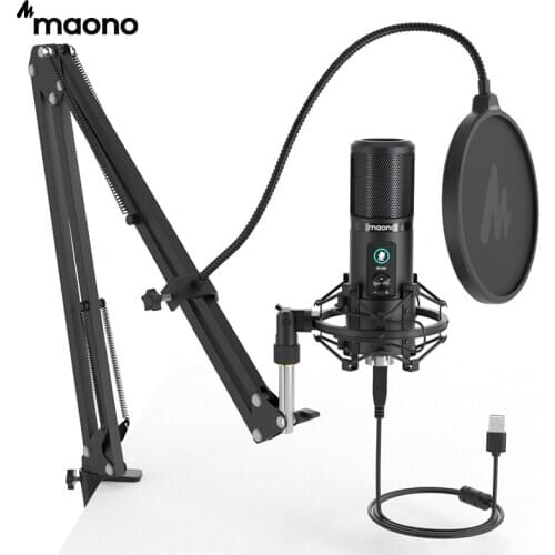 MAONO PM421 USB Microphone 192KHZ/24BIT Professional Cardioid Condenser Podcast Mic with One-Touch Mute and Mic Gain Knob