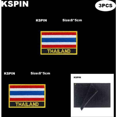 Rectangle National Flag Patch Hook Loop Thailand Badges Armband 3D Stick on Jacket Backpack Stickers