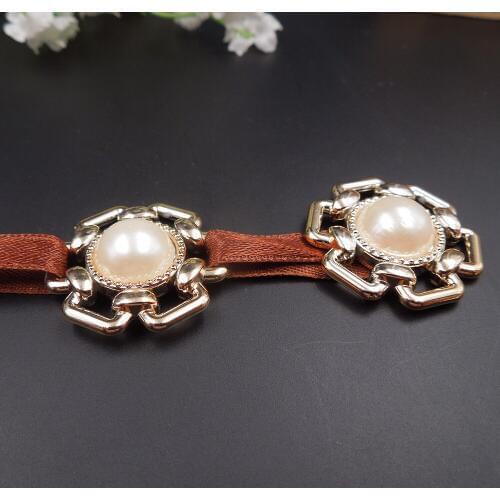 Plated gold color no fade ribbon buckles 27/27mm, 20pcs pearl flowers Buckles Invitation Ribbon Slider Headband Hair Clip DIY