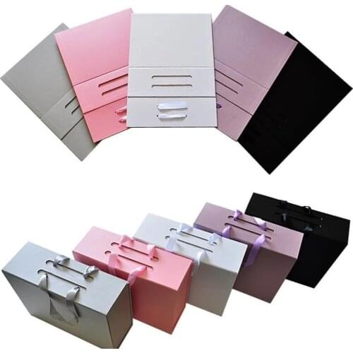 Pink Handmade Magnetic Paperboard Foldable Boxes Packaging Underwera Clothes Shirt Bag Shoes Gift Boxes with Ribbon Handle SN