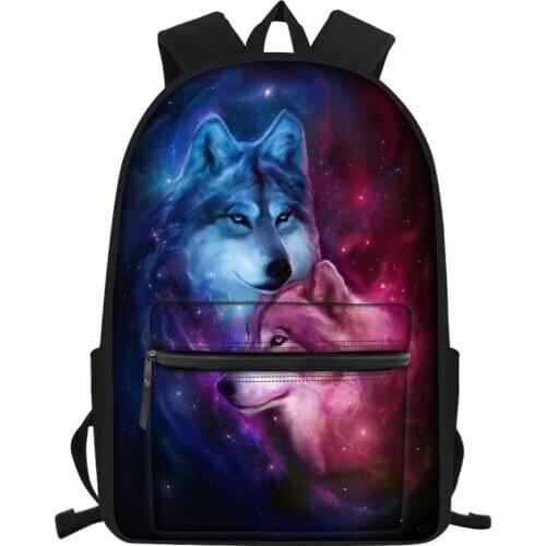 Fashion Childrens School Canvas Backpack Fantasy Wolf Pattern Students Book Bags Cute Animal Prints Travel Backpacks