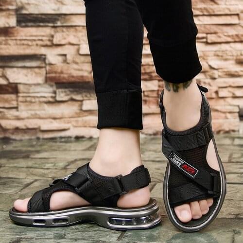 Mens sandals 2021 summer new sports air cushion beach shoes trend soft sole dual purpose outdoor breathable sandals black green