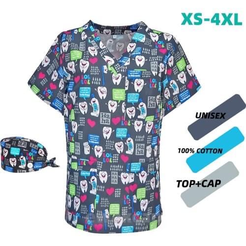 Scrubs uniforms tops cap Unisex pet grooming workwear scrubs top Multicolor working clothes new Short Sleeved Beautician clothes