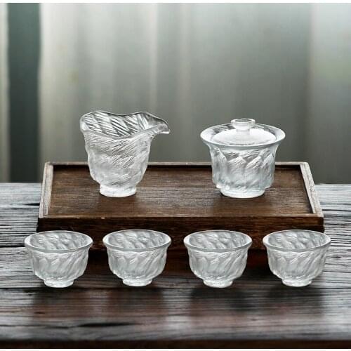 Japanese handmade glass tea set high grade luxury office reception kungfu tea cover bowl tea cup gift box