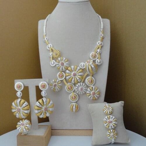 Yuminglai Dubai Costume Jewelry African Fashion Jewelry Sets Three Tones FHK7737